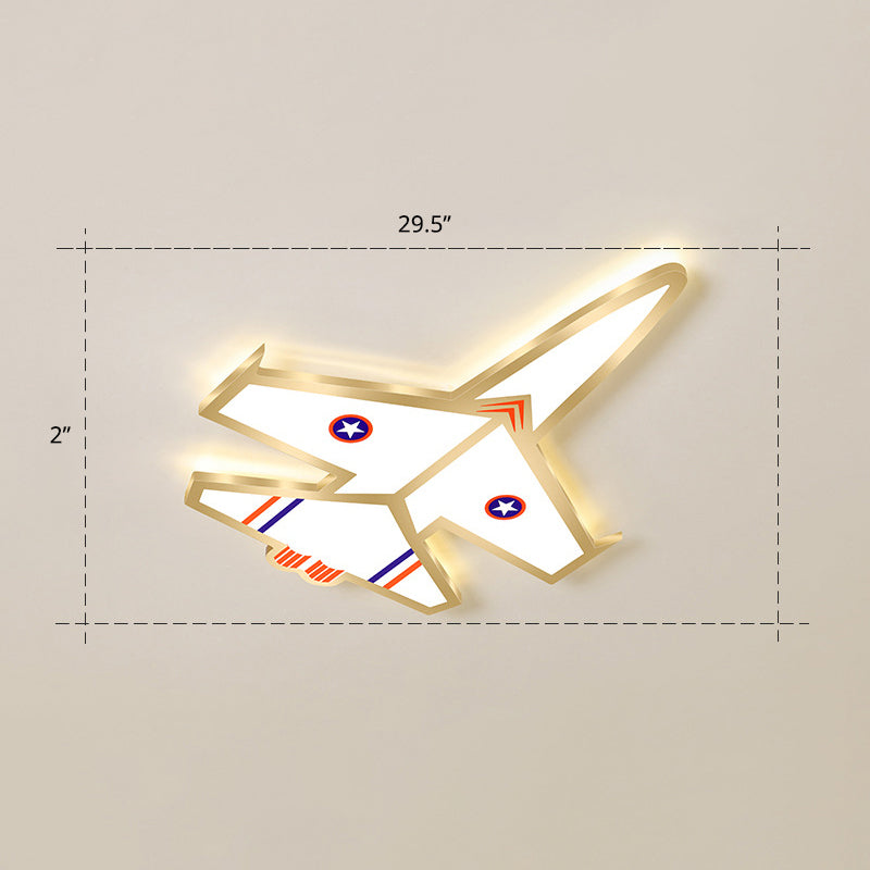 Ultra-Thin Airplane LED Flush Mount Lamp Cartoon Acrylic Child Room Ceiling Light Fixture Gold 29.5" Warm Clearhalo 'Ceiling Lights' 'Close To Ceiling Lights' 'Close to ceiling' 'Flush mount' Lighting' 2405216