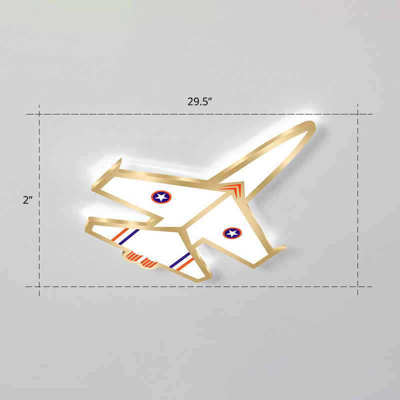 Ultra-Thin Airplane LED Flush Mount Lamp Cartoon Acrylic Child Room Ceiling Light Fixture Gold 29.5" White Clearhalo 'Ceiling Lights' 'Close To Ceiling Lights' 'Close to ceiling' 'Flush mount' Lighting' 2405217