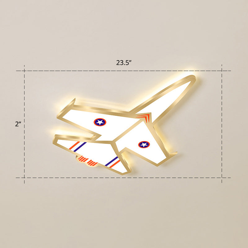 Ultra-Thin Airplane LED Flush Mount Lamp Cartoon Acrylic Child Room Ceiling Light Fixture Gold 23.5" Warm Clearhalo 'Ceiling Lights' 'Close To Ceiling Lights' 'Close to ceiling' 'Flush mount' Lighting' 2405219