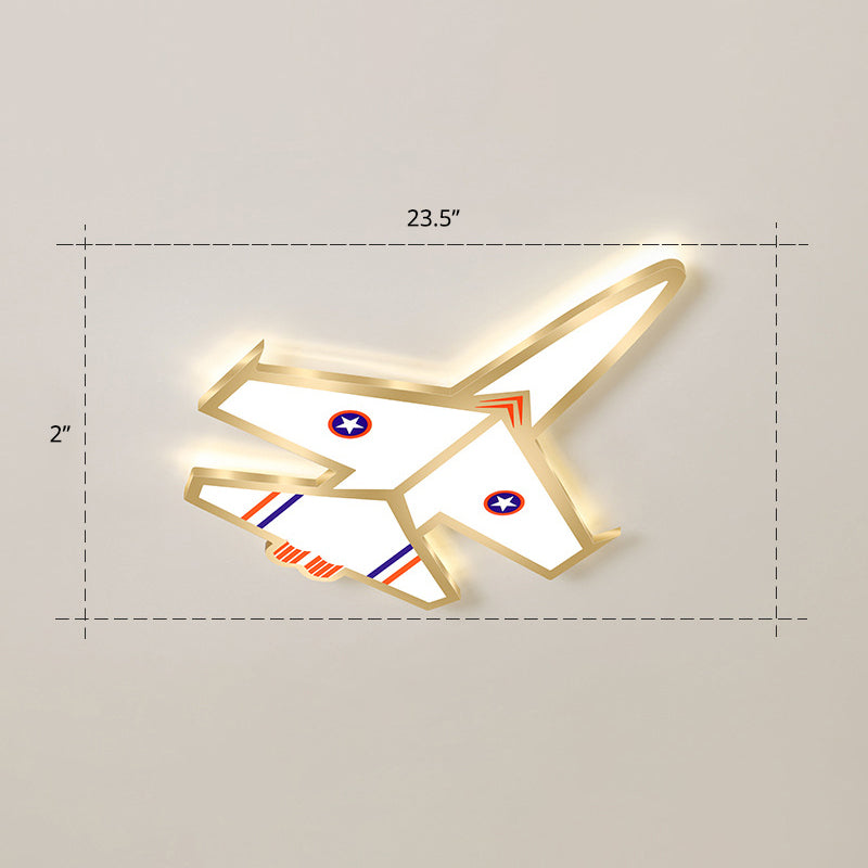 Ultra-Thin Airplane LED Flush Mount Lamp Cartoon Acrylic Child Room Ceiling Light Fixture Gold 23.5" Remote Control Stepless Dimming Clearhalo 'Ceiling Lights' 'Close To Ceiling Lights' 'Close to ceiling' 'Flush mount' Lighting' 2405220