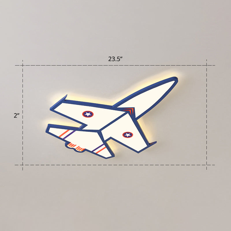 Ultra-Thin Airplane LED Flush Mount Lamp Cartoon Acrylic Child Room Ceiling Light Fixture Blue 23.5" Remote Control Stepless Dimming Clearhalo 'Ceiling Lights' 'Close To Ceiling Lights' 'Close to ceiling' 'Flush mount' Lighting' 2405221
