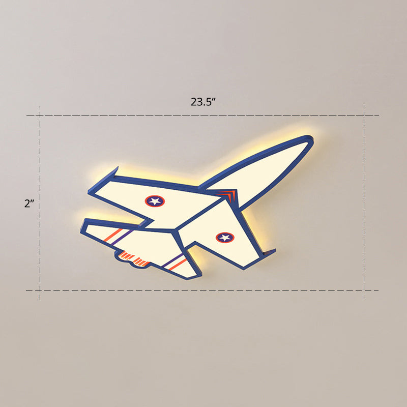 Ultra-Thin Airplane LED Flush Mount Lamp Cartoon Acrylic Child Room Ceiling Light Fixture Blue 23.5" Warm Clearhalo 'Ceiling Lights' 'Close To Ceiling Lights' 'Close to ceiling' 'Flush mount' Lighting' 2405223