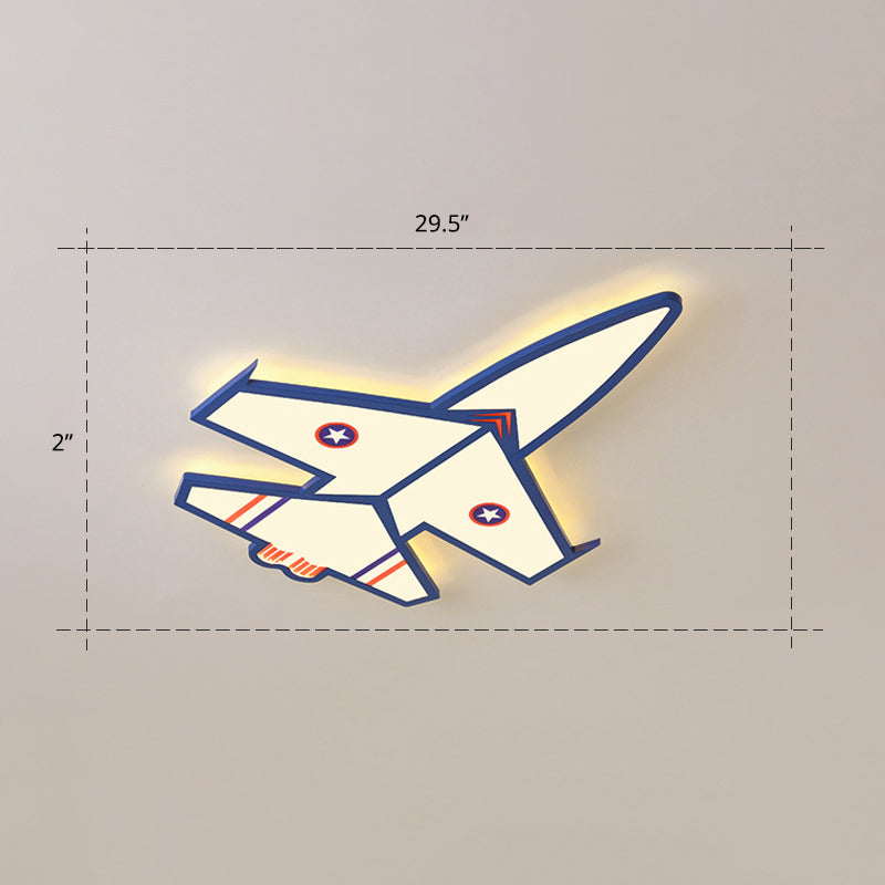 Ultra-Thin Airplane LED Flush Mount Lamp Cartoon Acrylic Child Room Ceiling Light Fixture Blue 29.5" Warm Clearhalo 'Ceiling Lights' 'Close To Ceiling Lights' 'Close to ceiling' 'Flush mount' Lighting' 2405224