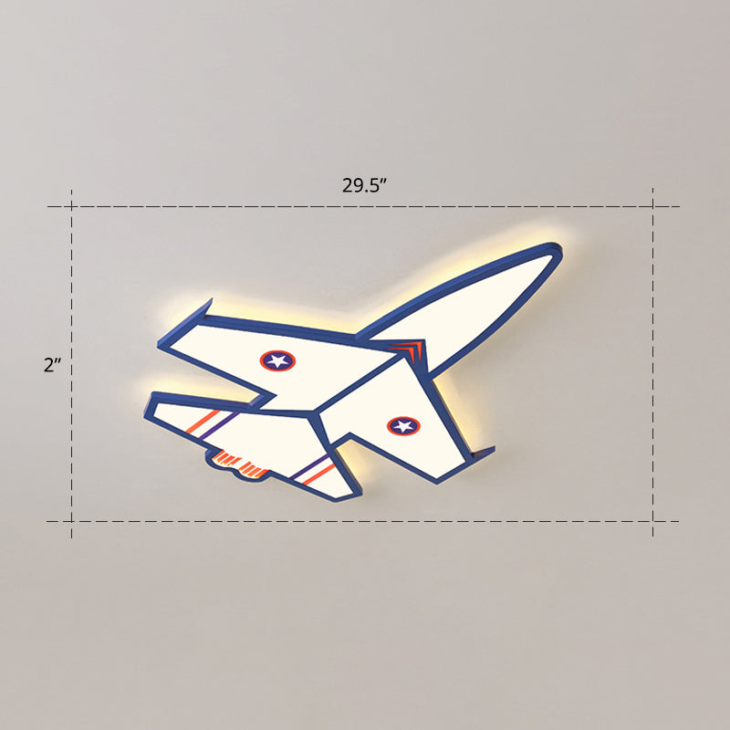 Ultra-Thin Airplane LED Flush Mount Lamp Cartoon Acrylic Child Room Ceiling Light Fixture Blue 29.5" Remote Control Stepless Dimming Clearhalo 'Ceiling Lights' 'Close To Ceiling Lights' 'Close to ceiling' 'Flush mount' Lighting' 2405225
