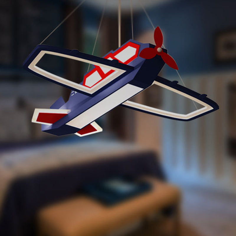 Dark Blue Plane Pendant Lighting Fixture Childrens LED Metal Chandelier for Bedroom Clearhalo 'Ceiling Lights' 'Chandeliers' Lighting' options 2405255