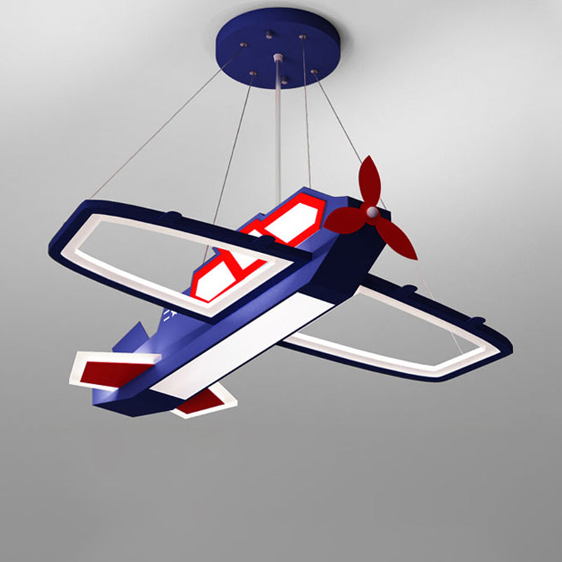 Dark Blue Plane Pendant Lighting Fixture Childrens LED Metal Chandelier for Bedroom Blue 31" White Clearhalo 'Ceiling Lights' 'Chandeliers' Lighting' options 2405256_d61033dd-c366-4d89-bd26-6507a4cf2c73