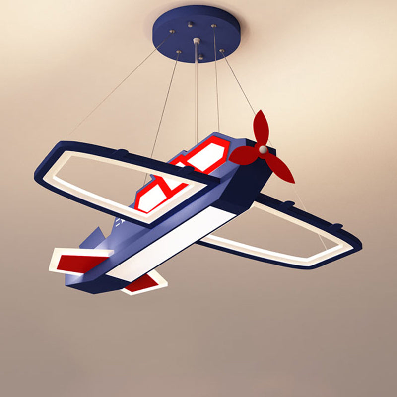 Dark Blue Plane Pendant Lighting Fixture Childrens LED Metal Chandelier for Bedroom Clearhalo 'Ceiling Lights' 'Chandeliers' Lighting' options 2405258