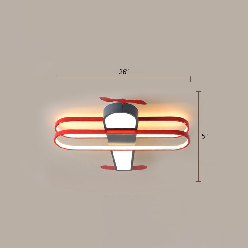 Biplane Childrens Room Ceiling Lamp Metallic Creative LED Semi Flush Mount Lighting Red-Gray 26.5" Remote Control Stepless Dimming Clearhalo 'Ceiling Lights' 'Close To Ceiling Lights' 'Close to ceiling' 'Semi-flushmount' Lighting' 2405318