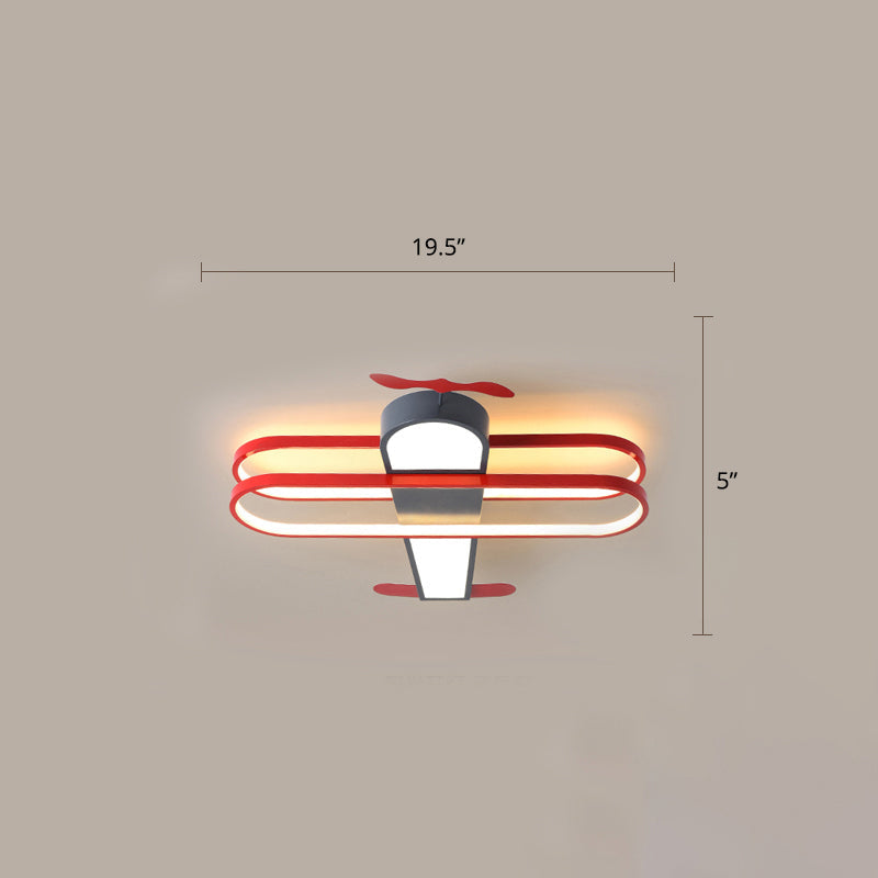 Biplane Childrens Room Ceiling Lamp Metallic Creative LED Semi Flush Mount Lighting Red-Gray 19.5" Warm Clearhalo 'Ceiling Lights' 'Close To Ceiling Lights' 'Close to ceiling' 'Semi-flushmount' Lighting' 2405319