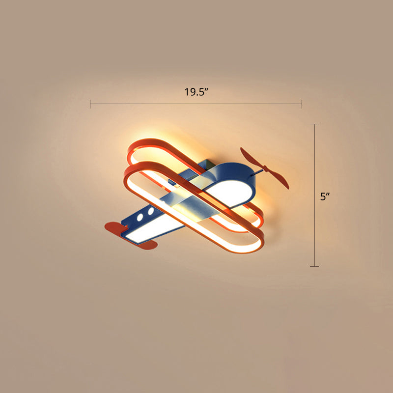 Biplane Childrens Room Ceiling Lamp Metallic Creative LED Semi Flush Mount Lighting Red-Blue 19.5" Warm Clearhalo 'Ceiling Lights' 'Close To Ceiling Lights' 'Close to ceiling' 'Semi-flushmount' Lighting' 2405322