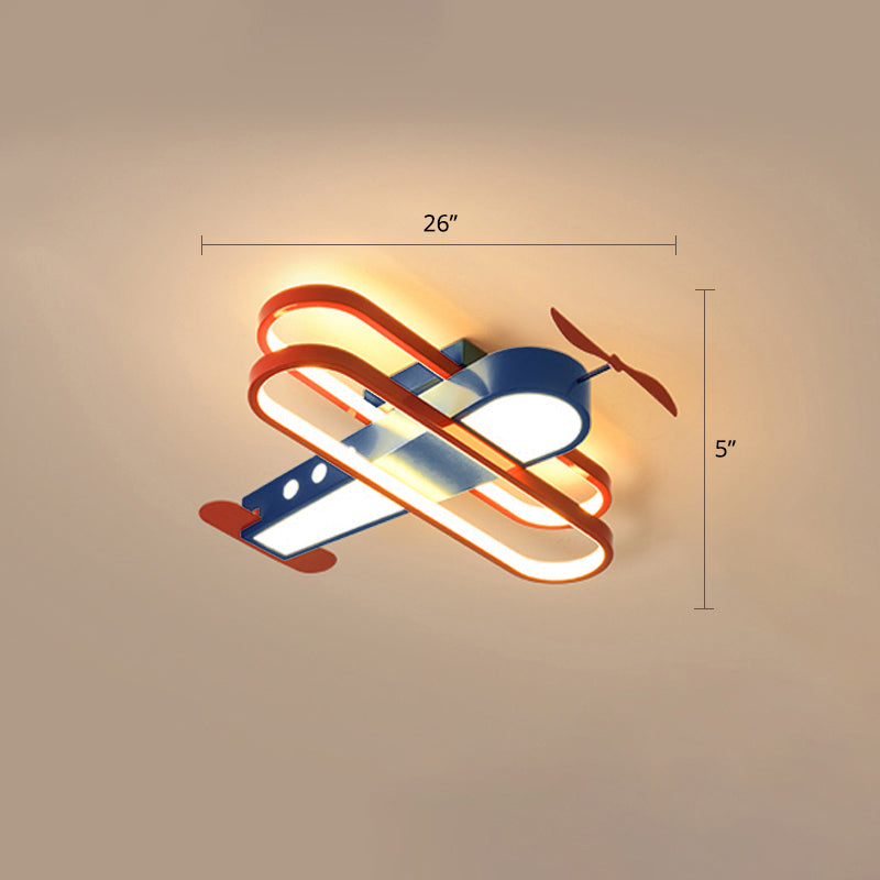 Biplane Childrens Room Ceiling Lamp Metallic Creative LED Semi Flush Mount Lighting Red-Blue 26.5" Third Gear Clearhalo 'Ceiling Lights' 'Close To Ceiling Lights' 'Close to ceiling' 'Semi-flushmount' Lighting' 2405326