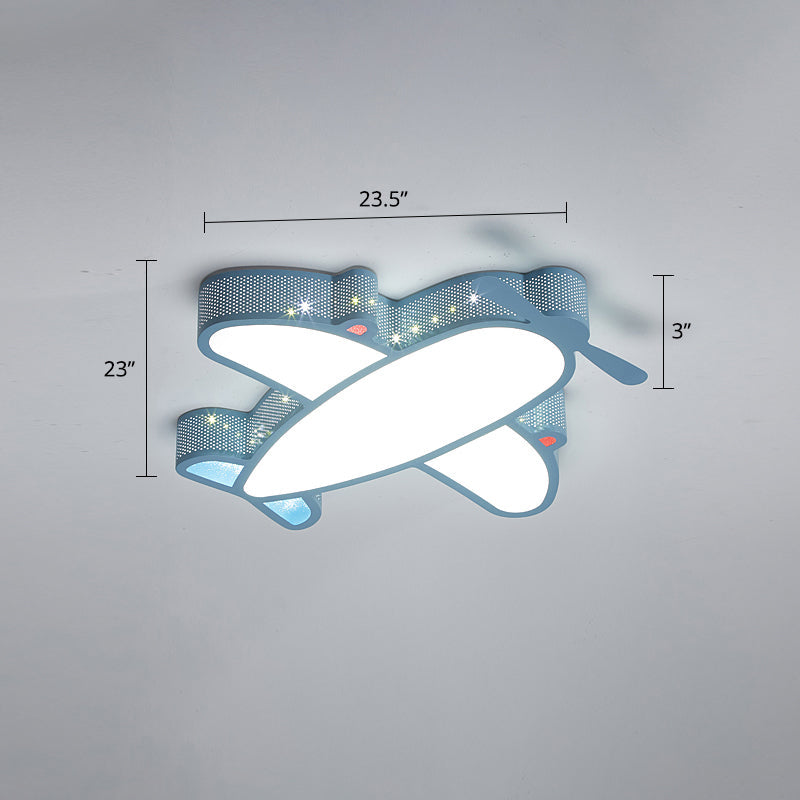Metal Airplane Flushmount Light Cartoon LED Ceiling Light Fixture with Hollowed-out Design Blue 23.5" White Clearhalo 'Ceiling Lights' 'Close To Ceiling Lights' 'Close to ceiling' 'Flush mount' Lighting' 2405346