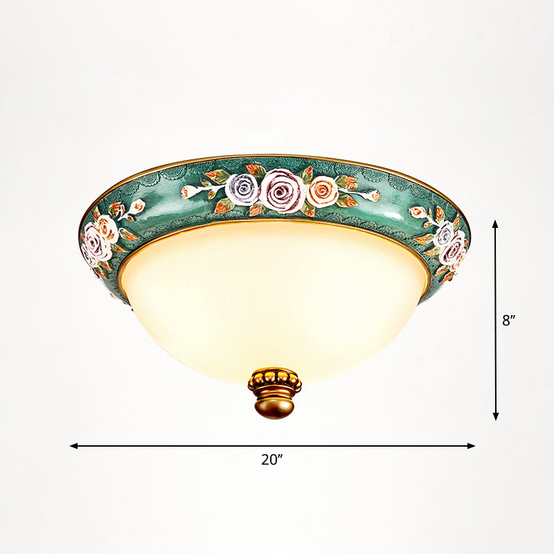 Dome Bedroom Flush Ceiling Light Vintage Frosted Glass Flush-Mount Lighting Fixture 4 Green Clearhalo 'Ceiling Lights' 'Close To Ceiling Lights' 'Close to ceiling' 'Flush mount' Lighting' 2405372