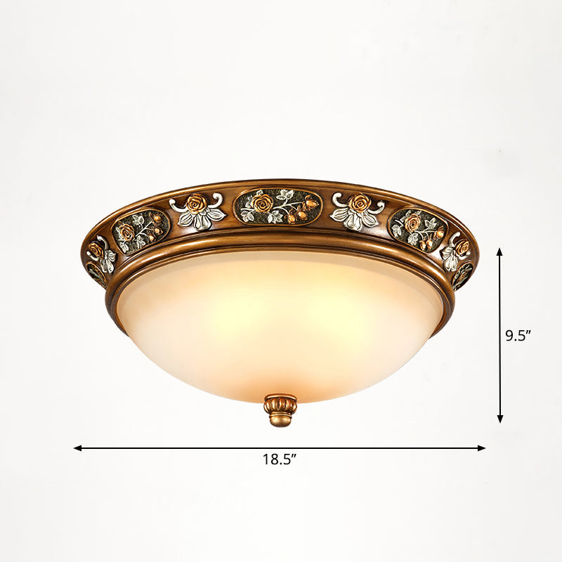 Dome Bedroom Flush Ceiling Light Vintage Frosted Glass Flush-Mount Lighting Fixture 4 Bronze Clearhalo 'Ceiling Lights' 'Close To Ceiling Lights' 'Close to ceiling' 'Flush mount' Lighting' 2405379