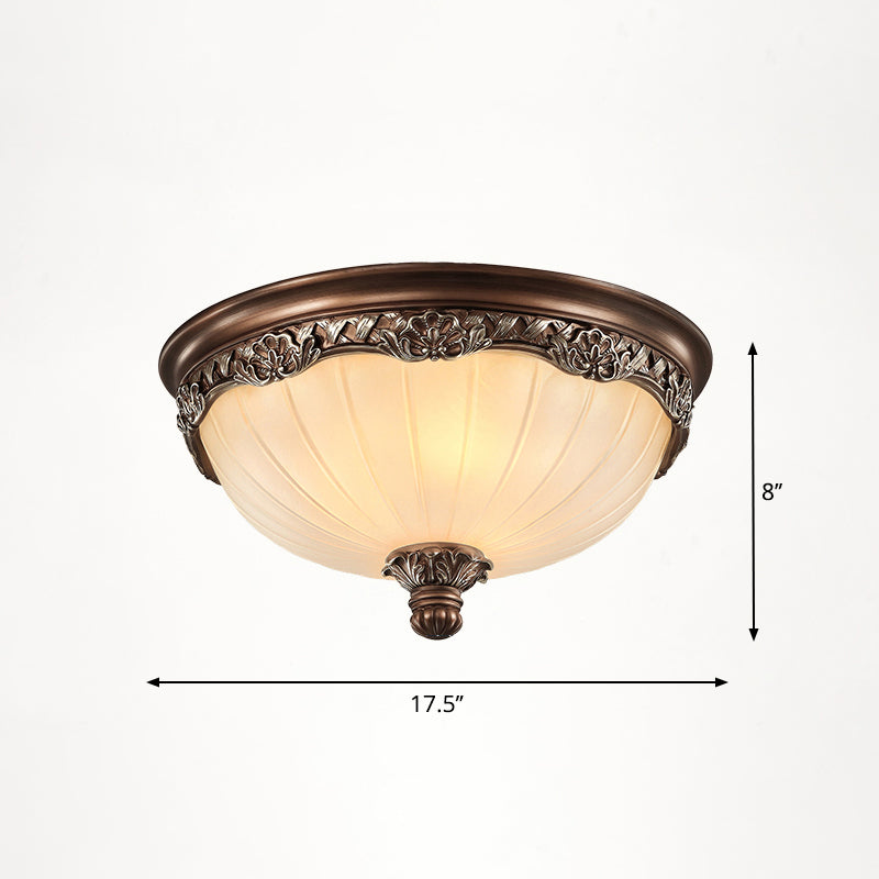 Dome Bedroom Flush Ceiling Light Vintage Frosted Glass Flush-Mount Lighting Fixture 4 Brown Clearhalo 'Ceiling Lights' 'Close To Ceiling Lights' 'Close to ceiling' 'Flush mount' Lighting' 2405382