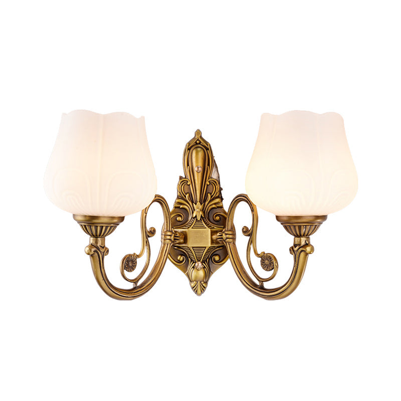 Flower Shaped Foyer Wall Lamp Traditional Opal Glass Bronze Finish Wall Mounted Light 2.0 Bronze Flower Shape Clearhalo 'Wall Lamps & Sconces' 'Wall Lights' Lighting' 2405471