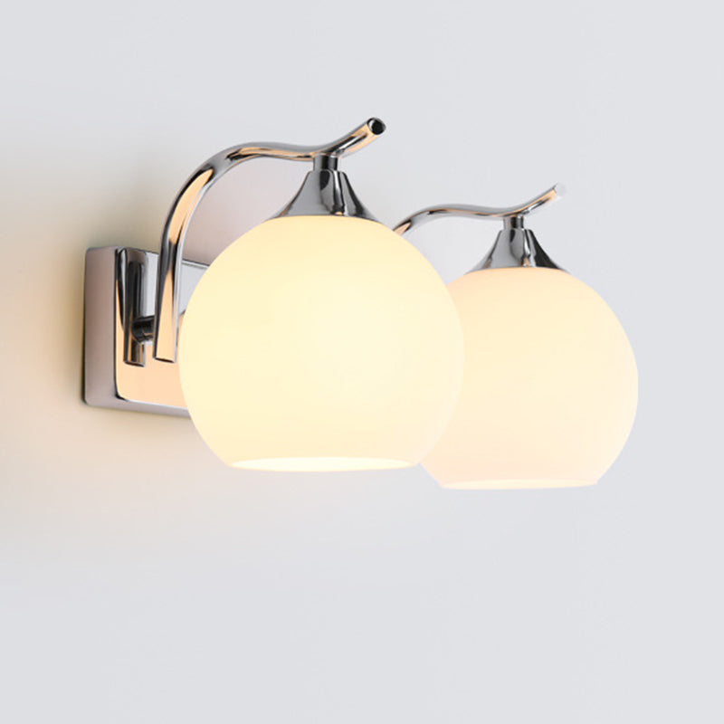 Satin Opal Glass Dome Sconce Light Fixture Simple Style Corridor Wall Mount Lamp 2.0 Chrome Clearhalo 'Wall Lamps & Sconces' 'Wall Lights' Lighting' 2405487