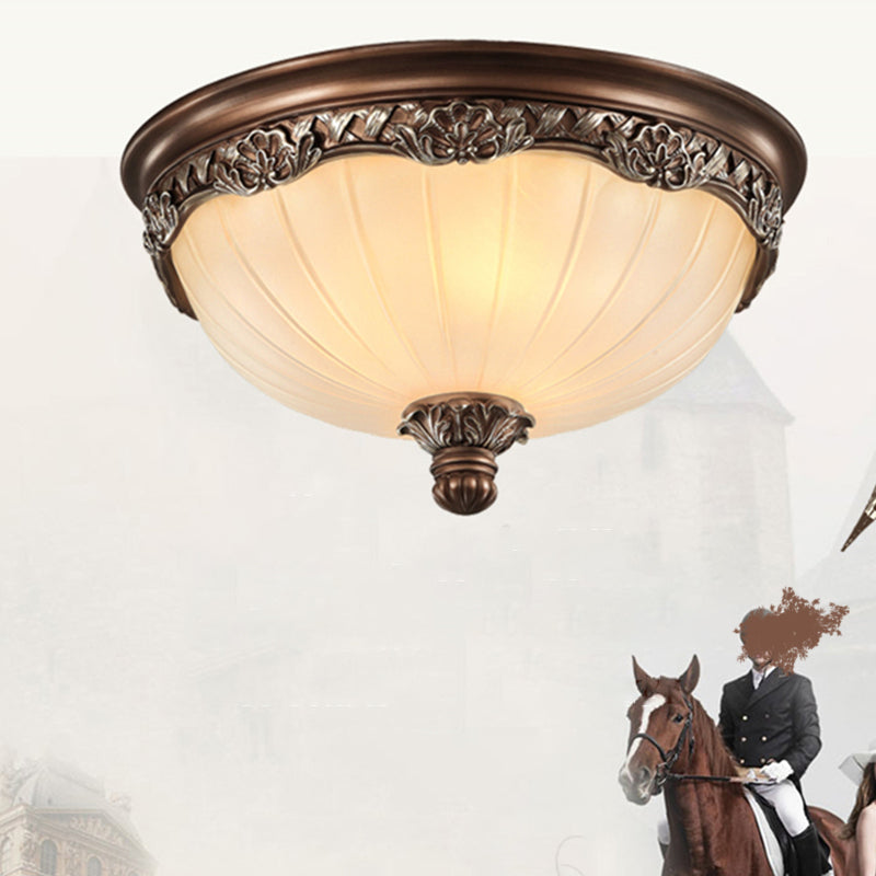 Country Style Dome Ceiling Mount Lamp Opal Rib Glass Flush Light Fixture for Bedroom Clearhalo 'Ceiling Lights' 'Close To Ceiling Lights' 'Close to ceiling' 'Flush mount' Lighting' 2405517