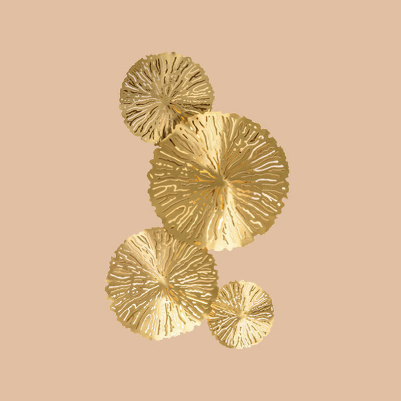 Etched Lotus Leaf Shaped Stairs Sconce Lamp Metal Art Deco Wall Mount Light Fixture in Brass Brass 4.0 Clearhalo 'Cast Iron' 'Glass' 'Industrial' 'Modern wall lights' 'Modern' 'Tiffany' 'Traditional wall lights' 'Wall Lamps & Sconces' 'Wall Lights' Lighting' 2405681