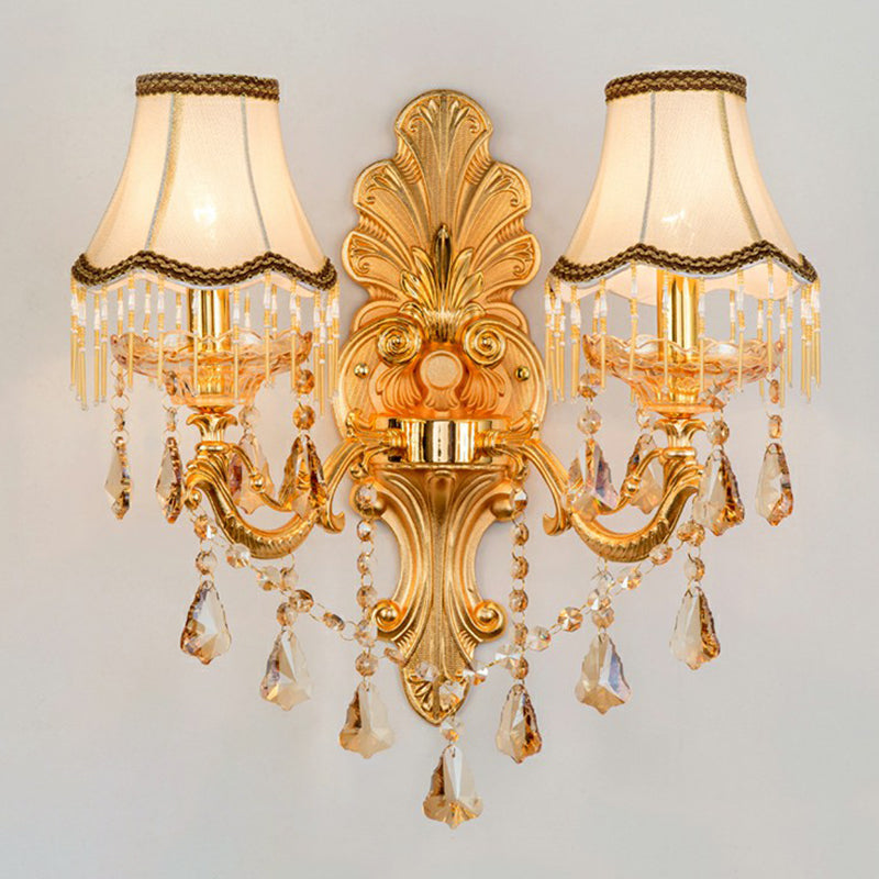 Victorian Candle Wall Sconce Lighting Metal Wall Mount Light with Shade and Crystal Decor 2.0 Gold Cone Clearhalo 'Wall Lamps & Sconces' 'Wall Lights' Lighting' 2405769