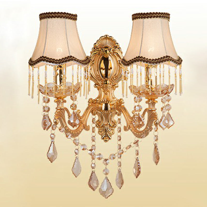 Victorian Candle Wall Sconce Lighting Metal Wall Mount Light with Shade and Crystal Decor 2.0 Silver Cone Clearhalo 'Wall Lamps & Sconces' 'Wall Lights' Lighting' 2405771