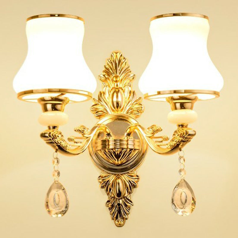 Victorian Candle Wall Sconce Lighting Metal Wall Mount Light with Shade and Crystal Decor Clearhalo 'Wall Lamps & Sconces' 'Wall Lights' Lighting' 2405772