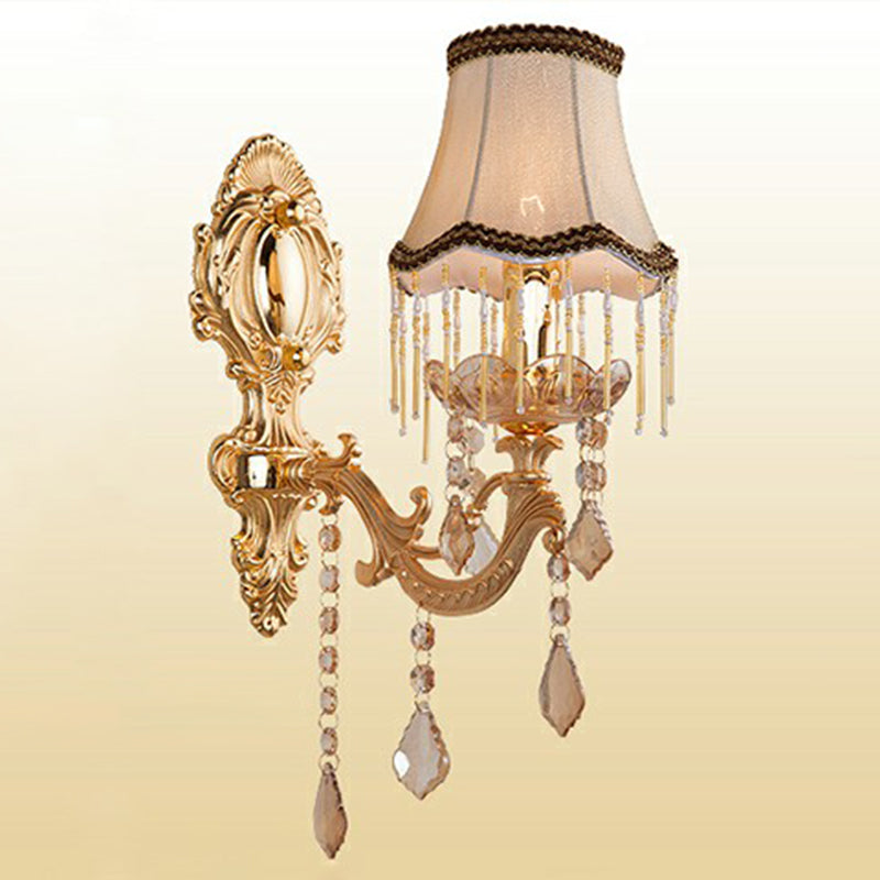 Victorian Candle Wall Sconce Lighting Metal Wall Mount Light with Shade and Crystal Decor 1.0 Silver Cone Clearhalo 'Wall Lamps & Sconces' 'Wall Lights' Lighting' 2405781