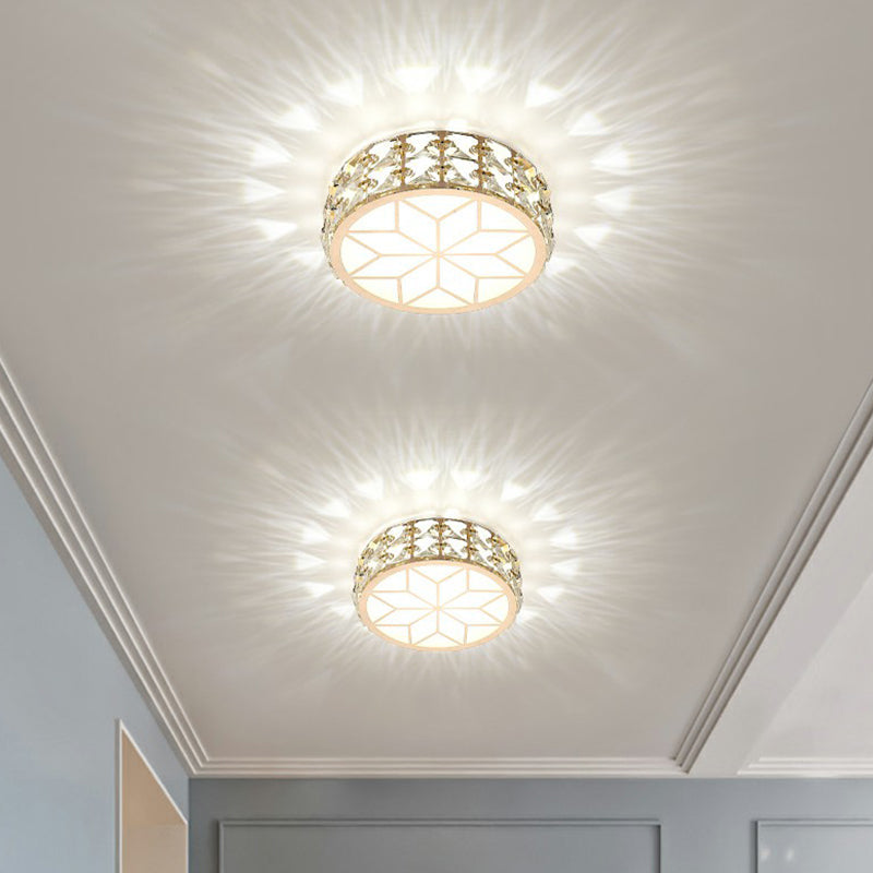 Crystal Embedded Round Ceiling Lighting Simple Style Champagne LED Flush Mount for Passageway Clearhalo 'Ceiling Lights' 'Close To Ceiling Lights' 'Close to ceiling' 'Flush mount' Lighting' 2406074
