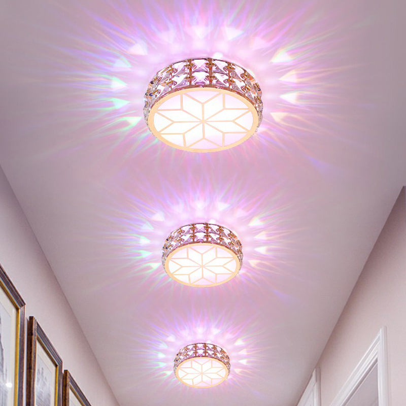 Crystal Embedded Round Ceiling Lighting Simple Style Champagne LED Flush Mount for Passageway Clearhalo 'Ceiling Lights' 'Close To Ceiling Lights' 'Close to ceiling' 'Flush mount' Lighting' 2406075