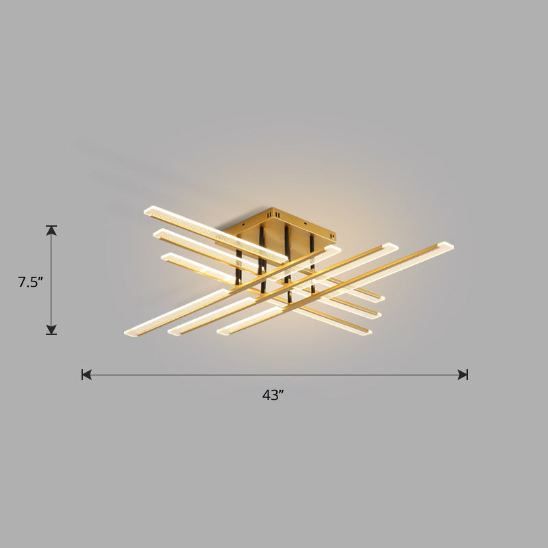 Acrylic Sticks Semi Flush Light Fixture Nordic Gold LED Ceiling Lighting for Bedroom Gold 43" Remote Control Stepless Dimming Clearhalo 'Ceiling Lights' 'Close To Ceiling Lights' 'Close to ceiling' 'Semi-flushmount' Lighting' 2406177