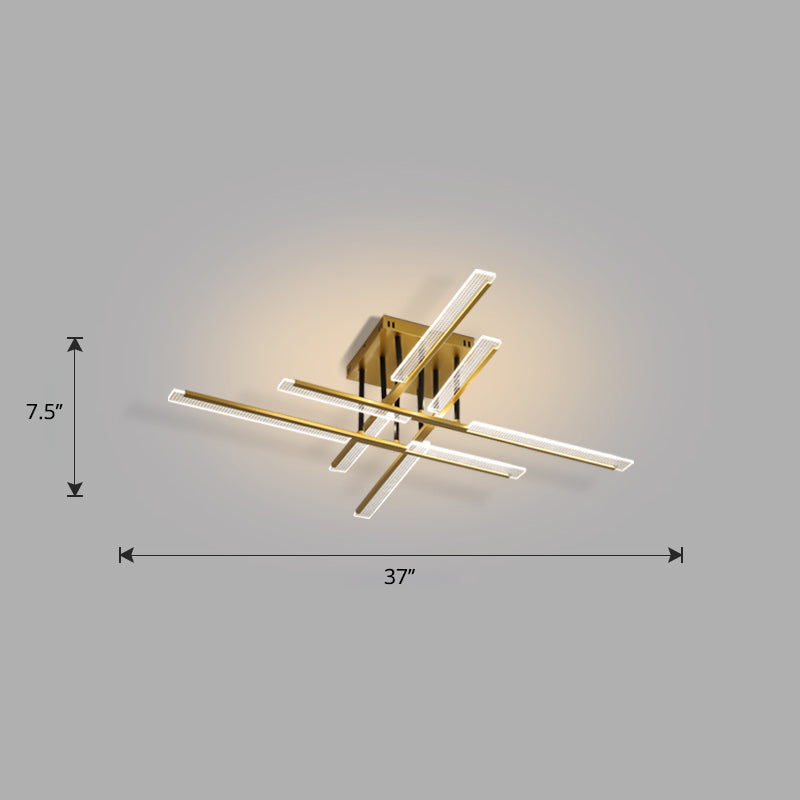 Acrylic Sticks Semi Flush Light Fixture Nordic Gold LED Ceiling Lighting for Bedroom Gold 37" Remote Control Stepless Dimming Clearhalo 'Ceiling Lights' 'Close To Ceiling Lights' 'Close to ceiling' 'Semi-flushmount' Lighting' 2406184