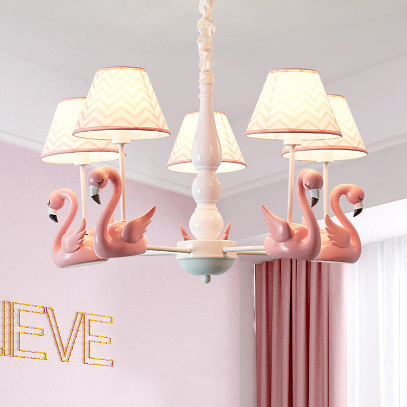 Modern Zig Zag Hanging Lamp with Swan Fabric 5 Lights Pendant Light Fixture for Living Room Clearhalo 'Ceiling Lights' 'Chandeliers' Lighting' options 240624