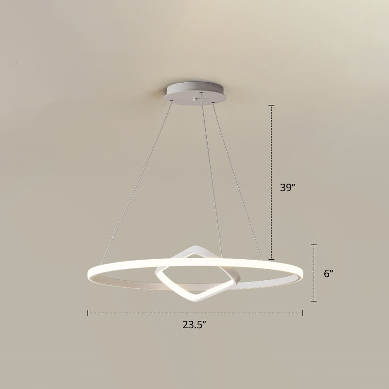 Round and Square Chandelier Nordic Aluminum LED Hanging Pendant Light for Dining Room White 23.5" Warm Clearhalo 'Ceiling Lights' 'Chandeliers' 'Modern Chandeliers' 'Modern' Lighting' 2406280
