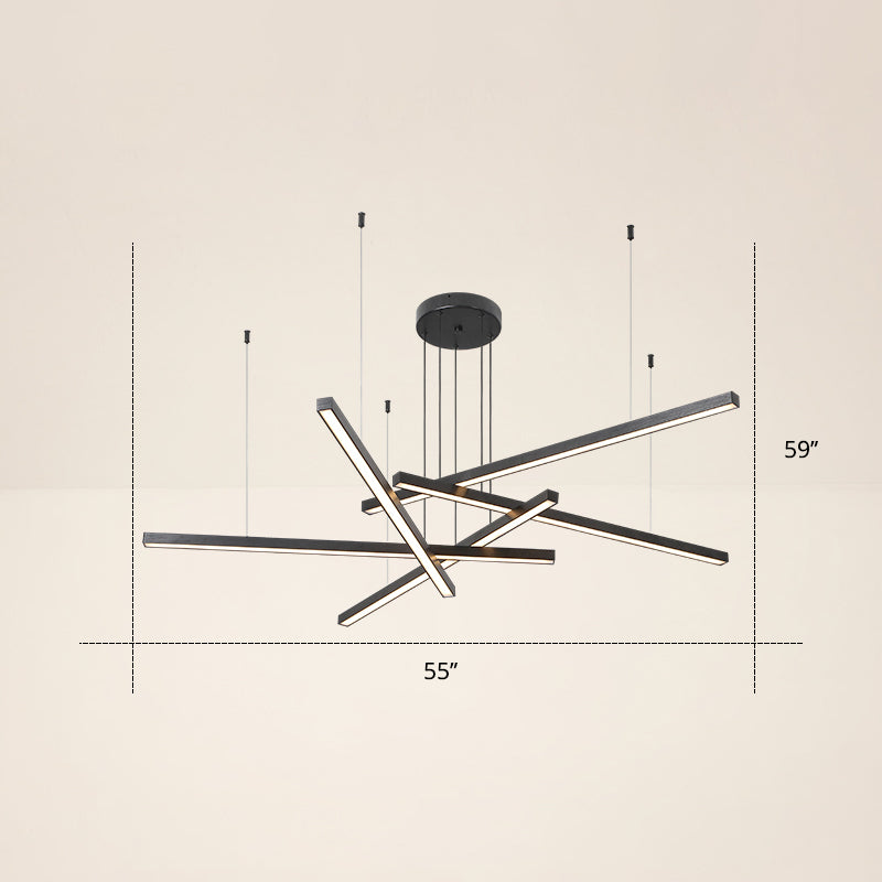 Adjustable Line Art Pendant Lamp Minimalist Metal Bedroom LED Ceiling Chandelier 5 Black Warm Clearhalo 'Ceiling Lights' 'Chandeliers' 'Modern Chandeliers' 'Modern' Lighting' 2406312