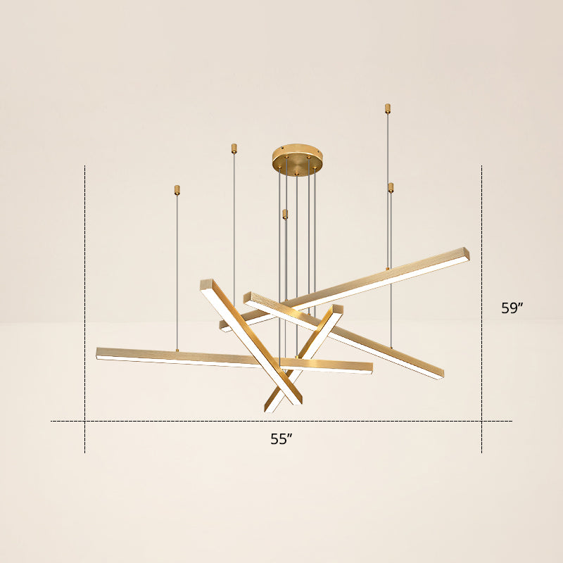 Adjustable Line Art Pendant Lamp Minimalist Metal Bedroom LED Ceiling Chandelier 5 Gold Third Gear Clearhalo 'Ceiling Lights' 'Chandeliers' 'Modern Chandeliers' 'Modern' Lighting' 2406319