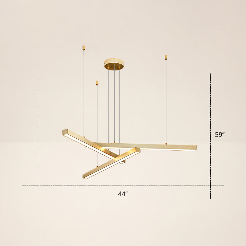 Adjustable Line Art Pendant Lamp Minimalist Metal Bedroom LED Ceiling Chandelier 3 Gold Third Gear Clearhalo 'Ceiling Lights' 'Chandeliers' 'Modern Chandeliers' 'Modern' Lighting' 2406326