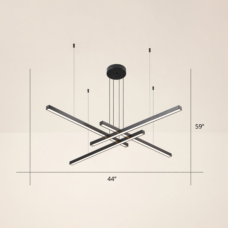 Adjustable Line Art Pendant Lamp Minimalist Metal Bedroom LED Ceiling Chandelier 4 Black Third Gear Clearhalo 'Ceiling Lights' 'Chandeliers' 'Modern Chandeliers' 'Modern' Lighting' 2406335