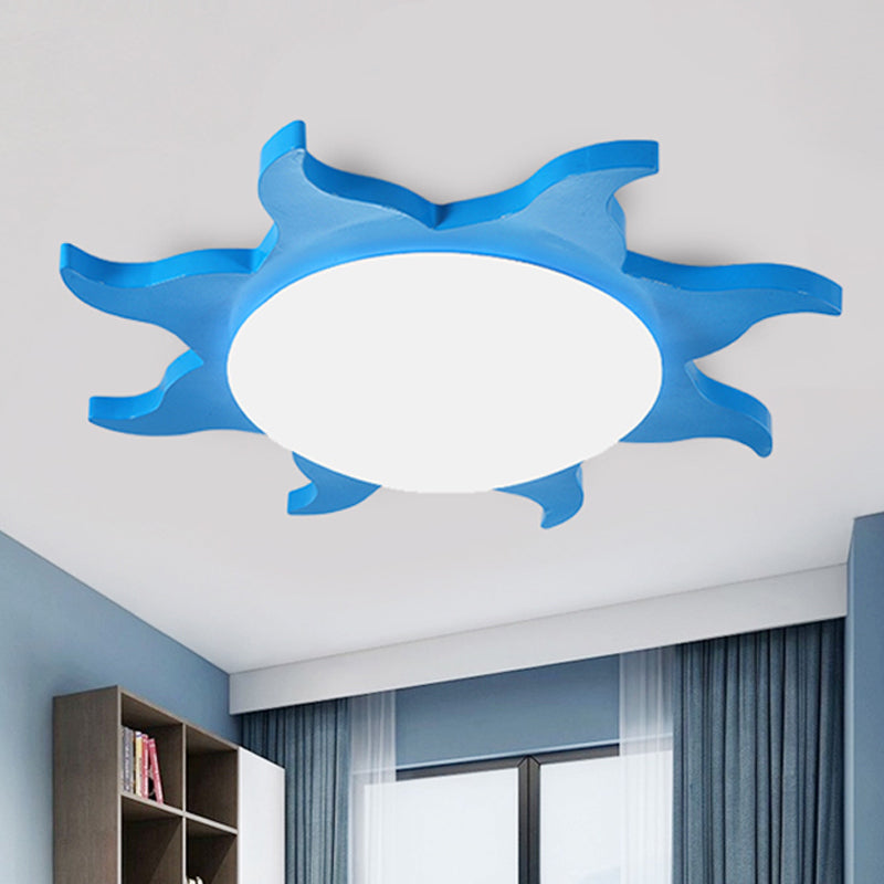 Sun Shaped Flush Ceiling Light Cartoon Wood Acrylic Ceiling Light for Kindergarten Blue Clearhalo 'Ceiling Lights' 'Close To Ceiling Lights' 'Close to ceiling' 'Flush mount' Lighting' 240783