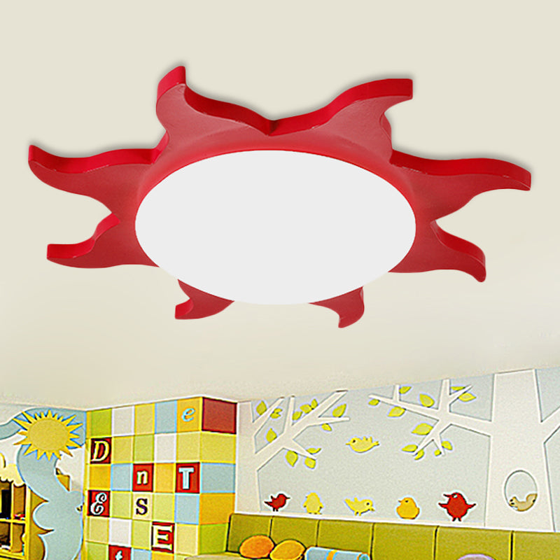 Sun Shaped Flush Ceiling Light Cartoon Wood Acrylic Ceiling Light for Kindergarten Red Clearhalo 'Ceiling Lights' 'Close To Ceiling Lights' 'Close to ceiling' 'Flush mount' Lighting' 240786