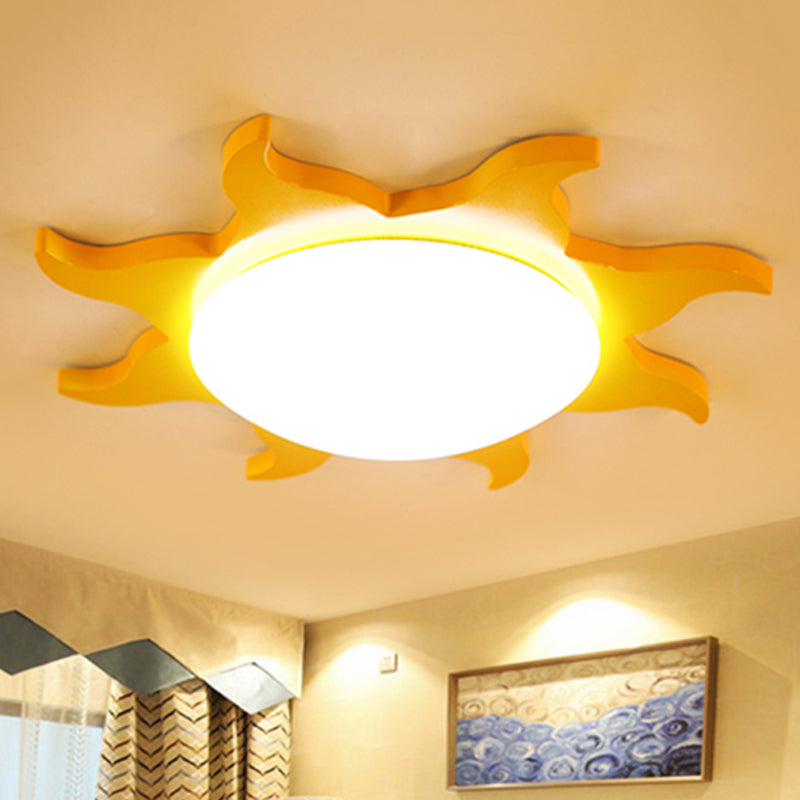 Sun Shaped Flush Ceiling Light Cartoon Wood Acrylic Ceiling Light for Kindergarten Yellow Clearhalo 'Ceiling Lights' 'Close To Ceiling Lights' 'Close to ceiling' 'Flush mount' Lighting' 240788