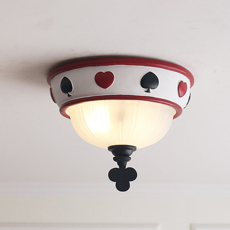 Bowl Child Bedroom Ceiling Mount Light with Poker Glass Modern Ceiling Fixture in White White Clearhalo 'Ceiling Lights' 'Close To Ceiling Lights' 'Close to ceiling' 'Flush mount' Lighting' 240821