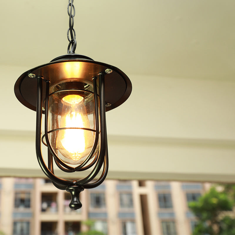 1 Head Shaded Pendulum Light Rustic Black Finish Clear Glass Hanging Light for Outdoor Clearhalo 'Ceiling Lights' 'Pendant Lights' 'Pendants' Lighting' 2408338