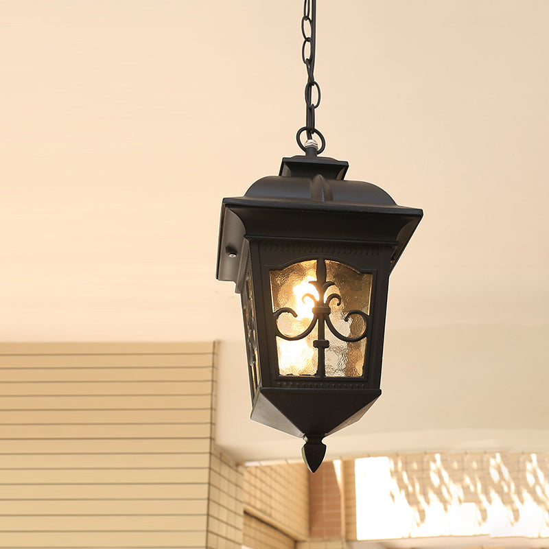 1 Head Shaded Pendulum Light Rustic Black Finish Clear Glass Hanging Light for Outdoor Black Flower Clearhalo 'Ceiling Lights' 'Pendant Lights' 'Pendants' Lighting' 2408340