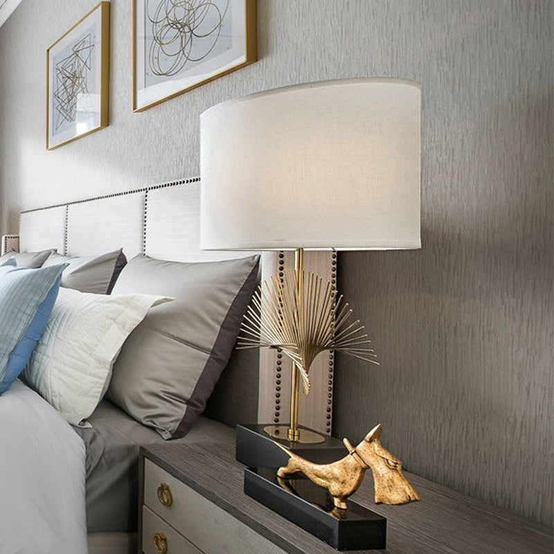 1 Bulb Cylinder Task Lamp Tradition Fabric Reading Book Light in White with Square Base Clearhalo 'Lamps' 'Table Lamps' Lighting' 240849