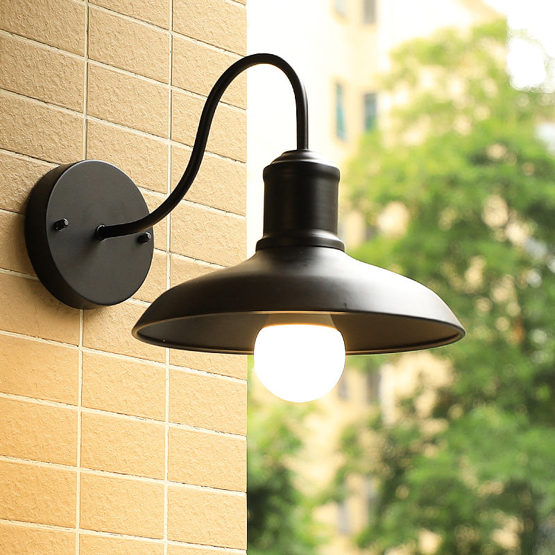 Barn Shade Outdoor Wall Lamp Industrial Metal 1 Bulb Gooseneck Wall Light Fixture Clearhalo 'Art deco wall lights' 'Cast Iron' 'Glass' 'Industrial wall lights' 'Industrial' 'Middle century wall lights' 'Modern' 'Rustic wall lights' 'Tiffany' 'Traditional wall lights' 'Wall Lamps & Sconces' 'Wall Lights' Lighting' 2408497