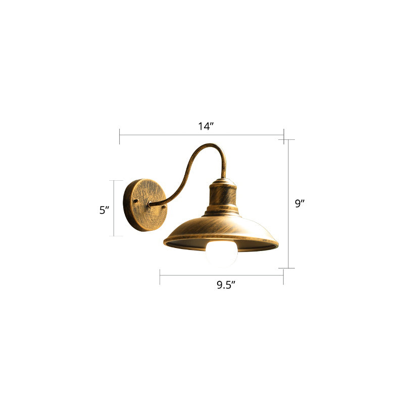 Barn Shade Outdoor Wall Lamp Industrial Metal 1 Bulb Gooseneck Wall Light Fixture Bronze 14" Clearhalo 'Art deco wall lights' 'Cast Iron' 'Glass' 'Industrial wall lights' 'Industrial' 'Middle century wall lights' 'Modern' 'Rustic wall lights' 'Tiffany' 'Traditional wall lights' 'Wall Lamps & Sconces' 'Wall Lights' Lighting' 2408500