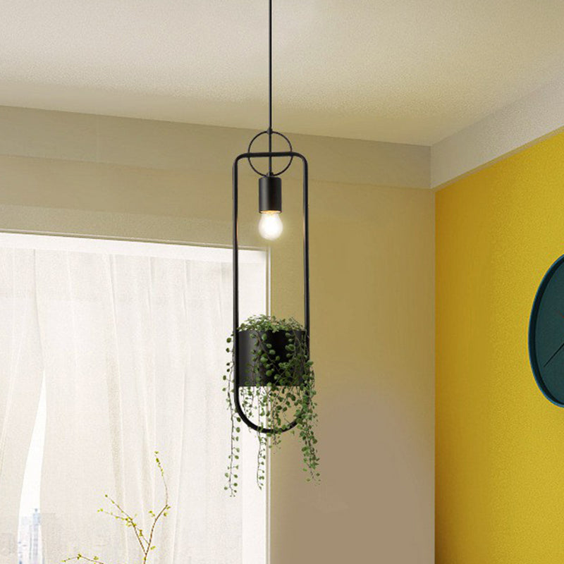 1-Bulb Faux Pot Plant Ceiling Pendant Light Industrial Black Metal Hanging Lamp with Bare Bulb Design Clearhalo 'Art Deco Pendants' 'Black' 'Cast Iron' 'Ceiling Lights' 'Ceramic' 'Crystal' 'Industrial Pendants' 'Industrial' 'Metal' 'Middle Century Pendants' 'Pendant Lights' 'Pendants' 'Rustic Pendants' 'Tiffany' Lighting' 2408535