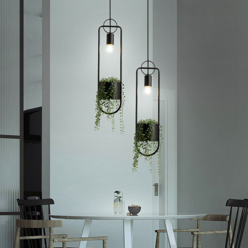1-Bulb Faux Pot Plant Ceiling Pendant Light Industrial Black Metal Hanging Lamp with Bare Bulb Design Clearhalo 'Art Deco Pendants' 'Black' 'Cast Iron' 'Ceiling Lights' 'Ceramic' 'Crystal' 'Industrial Pendants' 'Industrial' 'Metal' 'Middle Century Pendants' 'Pendant Lights' 'Pendants' 'Rustic Pendants' 'Tiffany' Lighting' 2408536