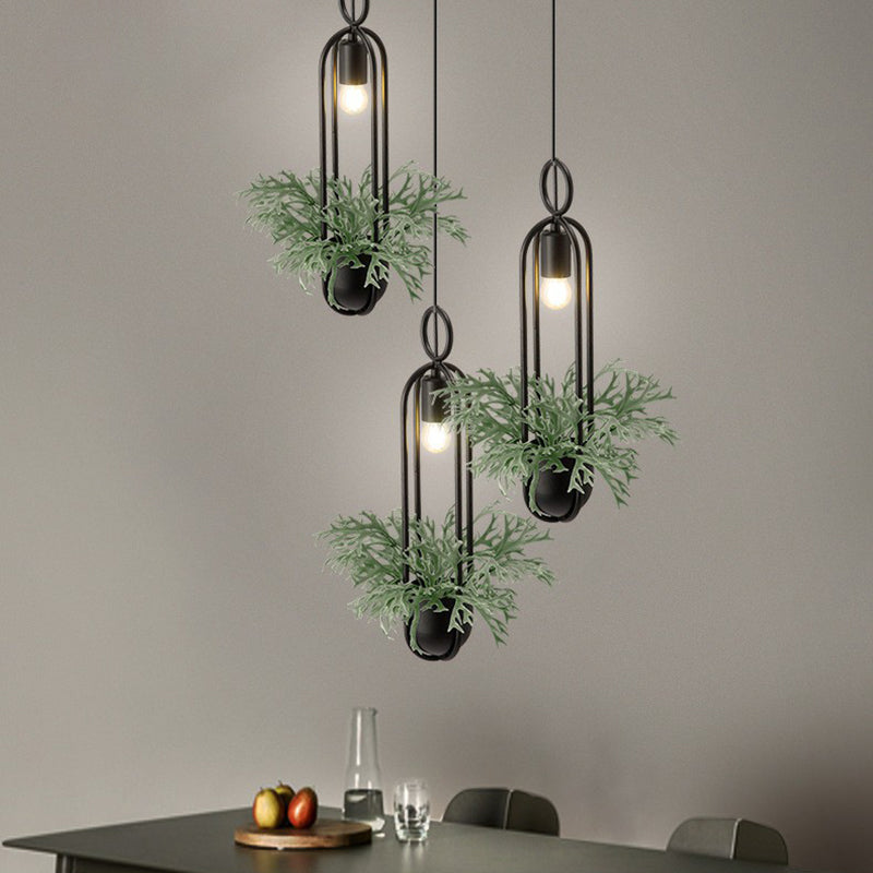 1-Bulb Faux Pot Plant Ceiling Pendant Light Industrial Black Metal Hanging Lamp with Bare Bulb Design Clearhalo 'Art Deco Pendants' 'Black' 'Cast Iron' 'Ceiling Lights' 'Ceramic' 'Crystal' 'Industrial Pendants' 'Industrial' 'Metal' 'Middle Century Pendants' 'Pendant Lights' 'Pendants' 'Rustic Pendants' 'Tiffany' Lighting' 2408537