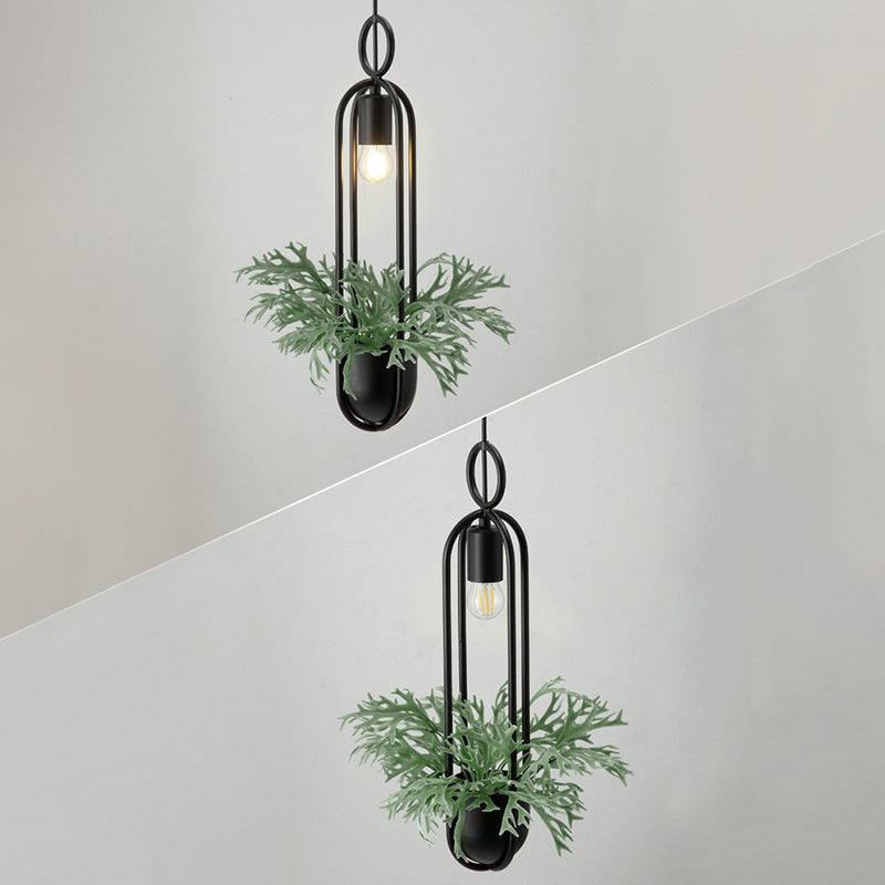 1-Bulb Faux Pot Plant Ceiling Pendant Light Industrial Black Metal Hanging Lamp with Bare Bulb Design Clearhalo 'Art Deco Pendants' 'Black' 'Cast Iron' 'Ceiling Lights' 'Ceramic' 'Crystal' 'Industrial Pendants' 'Industrial' 'Metal' 'Middle Century Pendants' 'Pendant Lights' 'Pendants' 'Rustic Pendants' 'Tiffany' Lighting' 2408538